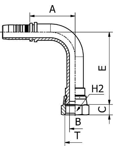 M24791KR - 90° JIC Female Long Drop Elbow 37° Cone Seat SAE J516 / ISO 12151-5