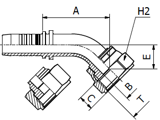 M22441/M22443 - 45° ORFS Female Swept Elbow SAE J516 / ISO 12151-1